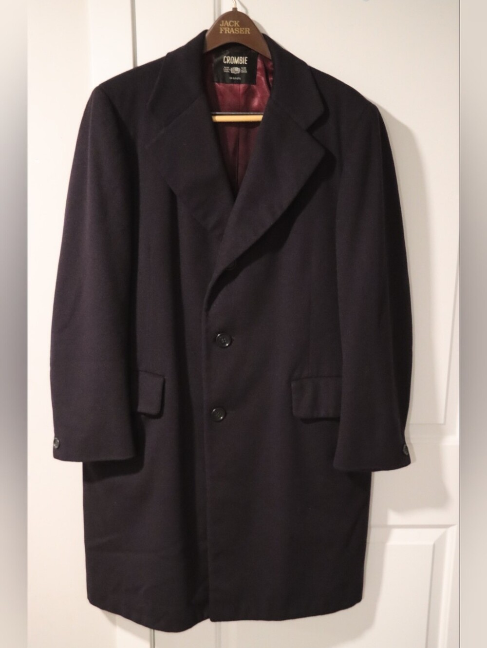 Crombie Dark Navy Pure Virgin Wool Overcoat Mens Large
